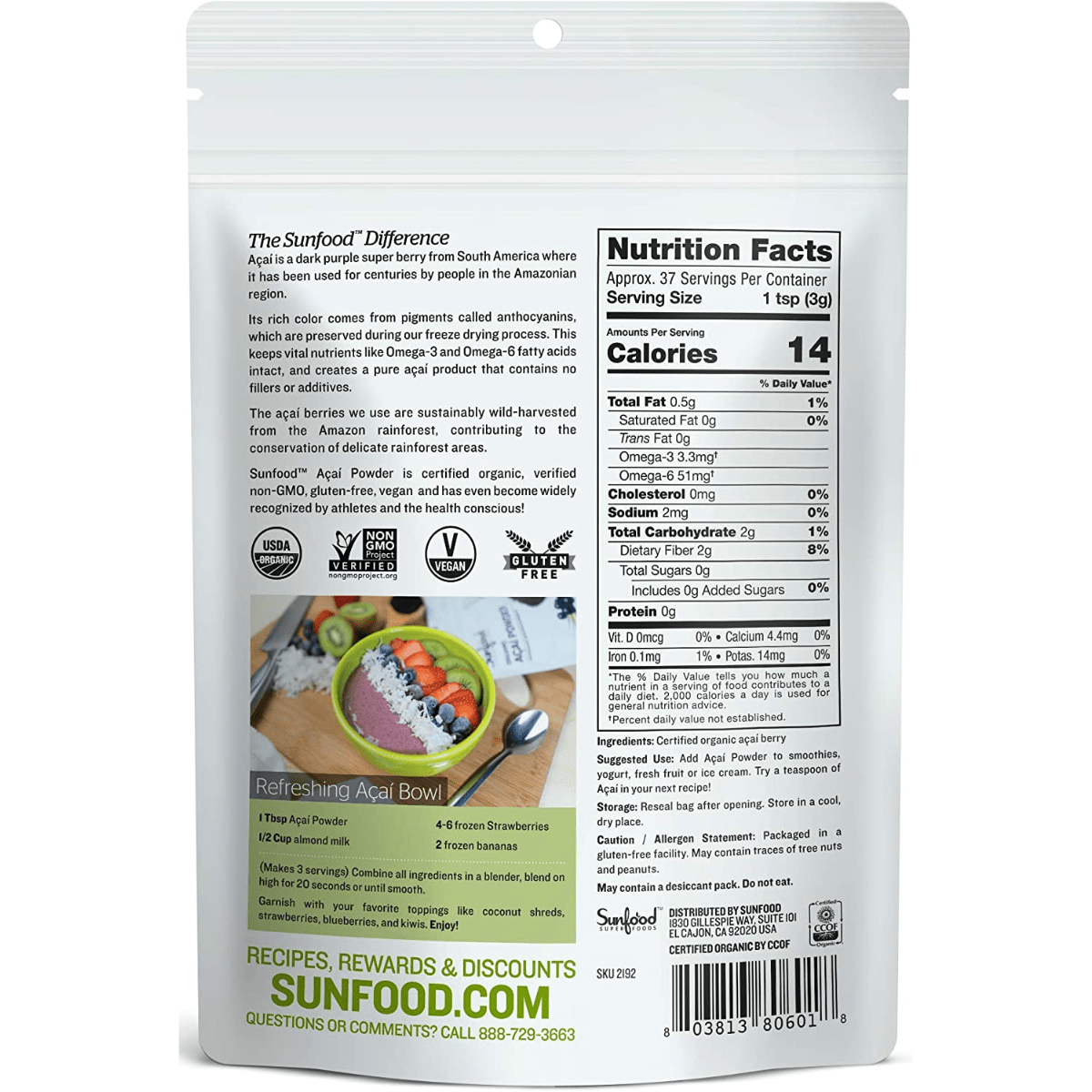 Sunfood Superfoods Acai en Polvo - Haz Tu Pedido