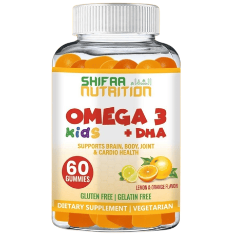 Shifaa Nutrition Omega 3 con DHA Para Niños - Limón y Naranja - 60 Gomitas - Haz Tu Pedido