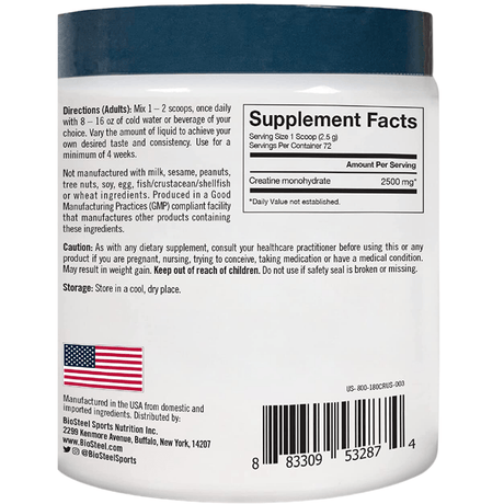 BioSteel Sports Monohidrato de Creatina - Sin Sabor - 180 g - Haz Tu Pedido