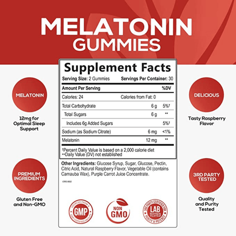 Nature's nutrition Melatonina 12 mg - Frambuesa - 120 Gomitas - Haz Tu Pedido