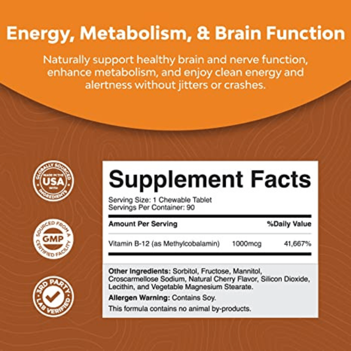 Natures Craft Vitamina B12 1000 mcg - Bayas de Cereza - 90 Tabletas Masticable - Haz Tu Pedido