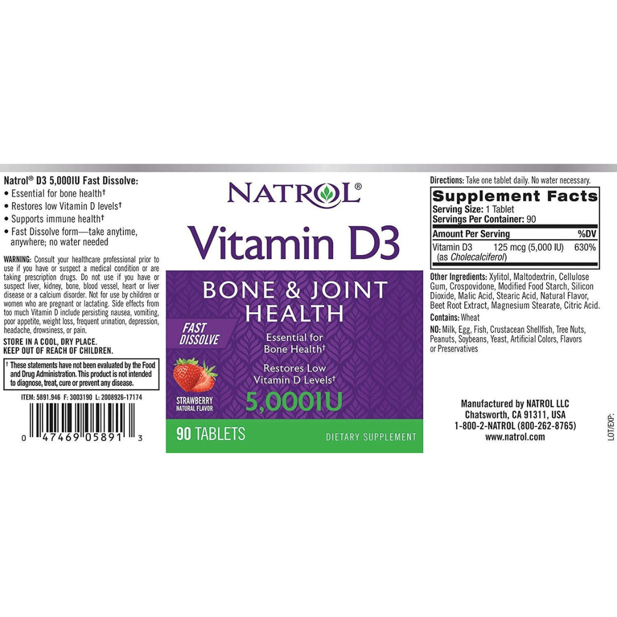 Natrol Vitamina D3 125 mcg - Fresa - 90 Tabletas - Haz Tu Pedido