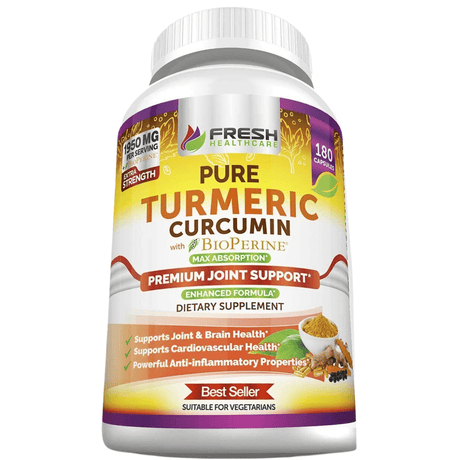 Fresh Healthcare Cúrcuma Curcumina con BioPerina - 180 Cápsulas - Haz Tu Pedido