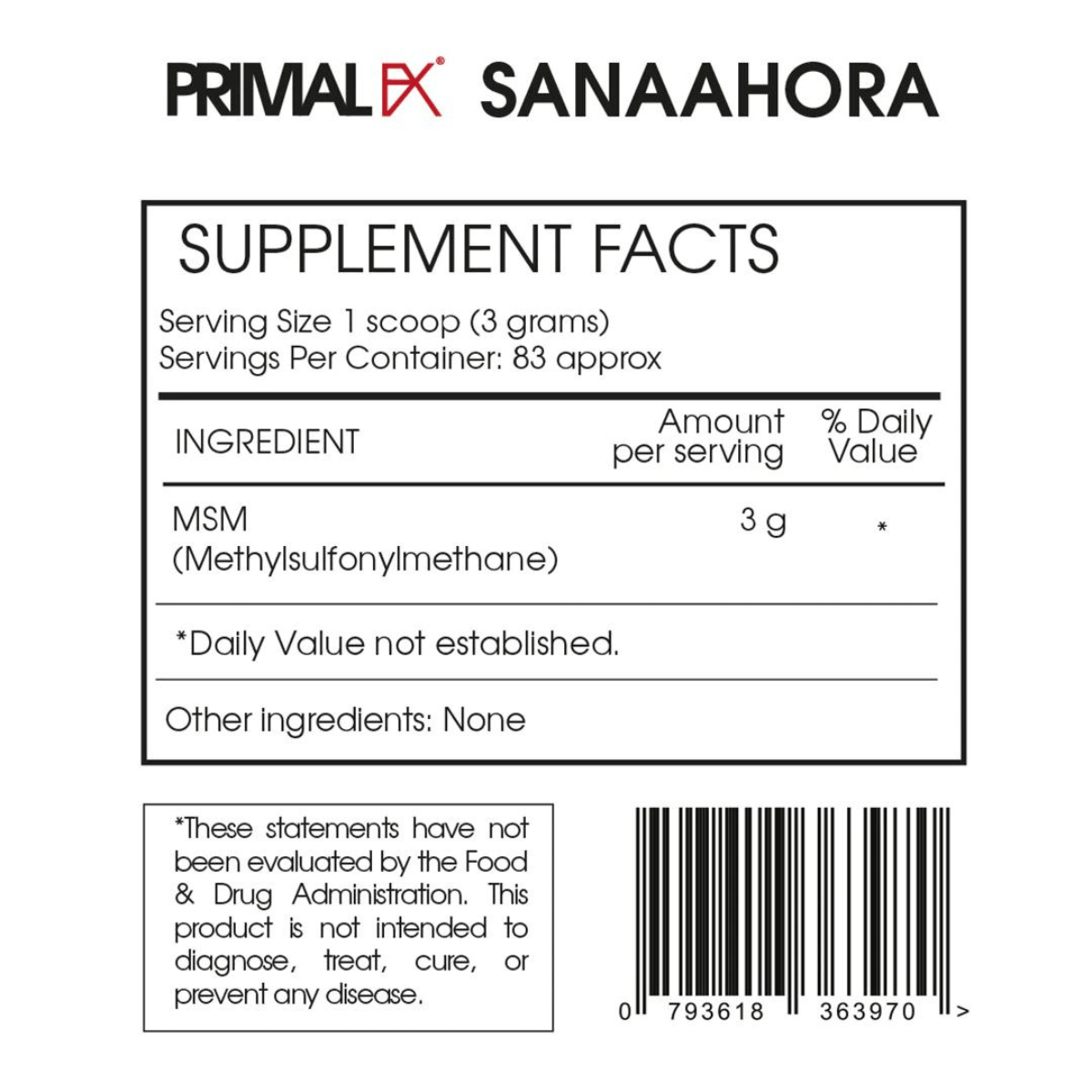 PrimalFX MSM - 250 G - Haz Tu Pedido
