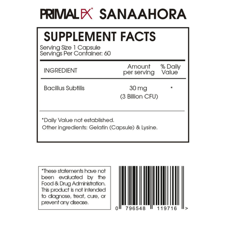 PrimalFX Probiótico Bacilo + Subtilis 3 Billion - 60 Cápsulas - Haz Tu Pedido