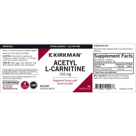 Kirkman Acetil L-Carnitina 250 mg - 90 Cápsulas - Haz Tu Pedido