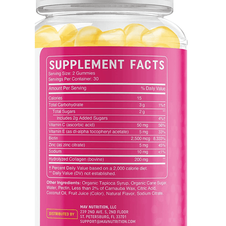 Mav Nutrition Colágeno hidrolizado con Biotina- Limón - 60 Gomitas - Haz Tu Pedido