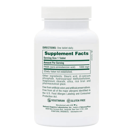Natures Plus Paba 1000mg - 60 Tabletas - Haz Tu Pedido