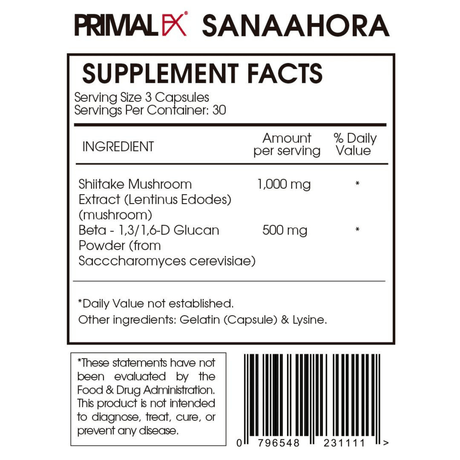 PrimalFX Shiitake + Beta G 1500 mg- 90 Cápsulas - Haz Tu Pedido