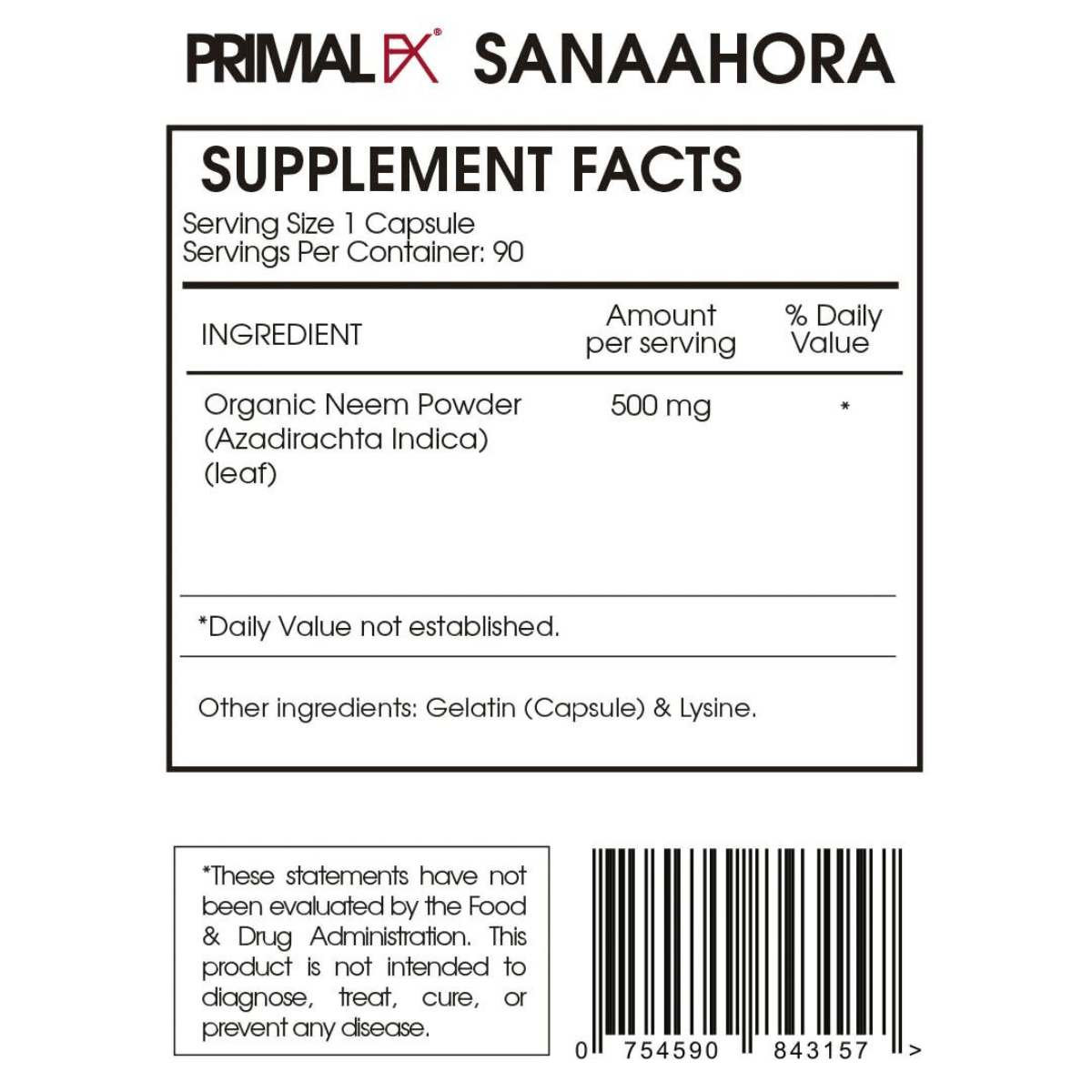 PrimalFX Azadirachta + Neem 500 mg - 90 Cápsulas - Haz Tu Pedido