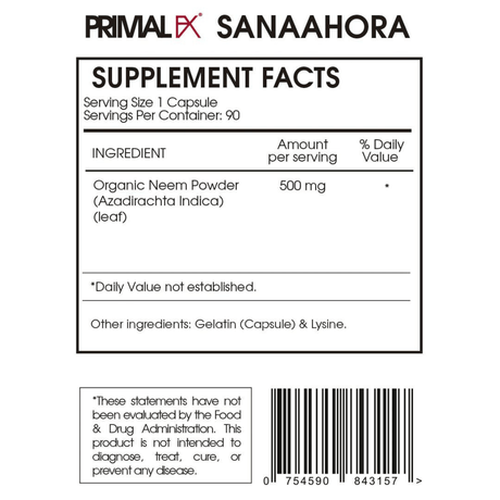PrimalFX Azadirachta + Neem 500 mg - 90 Cápsulas - Haz Tu Pedido