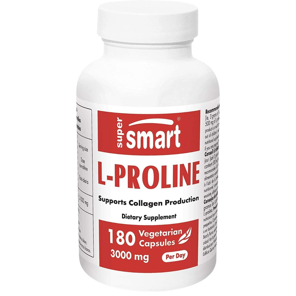 Super Smart L-Prolina 3000 mg - 180 Cápsulas Vegetarianas - Haz Tu Pedido