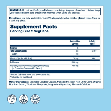 Solaray D-Manosa con Extracto de Arándano 400 mg - 150 Cápsulas Veganas - Haz Tu Pedido