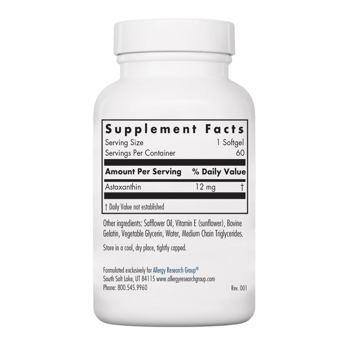 Allergy Research Group Astaxantina -12 mg - 60 Cápsulas - Haz Tu Pedido