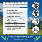 Pure Mountain Botanicals Dong Quai Orgánico - 1000 mg - 90 Cápsulas - Haz Tu Pedido