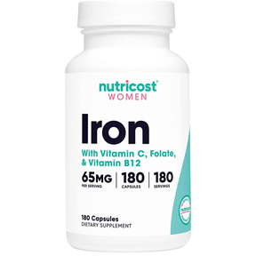 Nutricost Hierro con Vitamina B12 para la Mujer 65 mg - 180 Cápsulas - Haz Tu Pedido