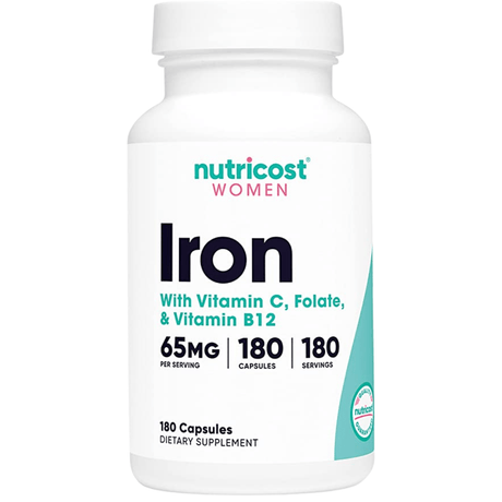 Nutricost Hierro con Vitamina B12 para la Mujer 65 mg - 180 Cápsulas - Haz Tu Pedido
