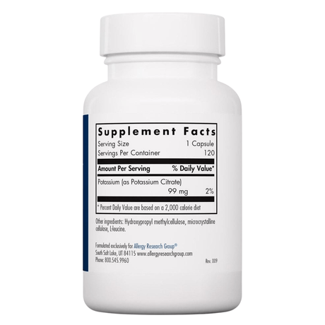 Allergy Research Group Citrato de Potasio - 99 mg - 120 Cápsulas - Haz Tu Pedido