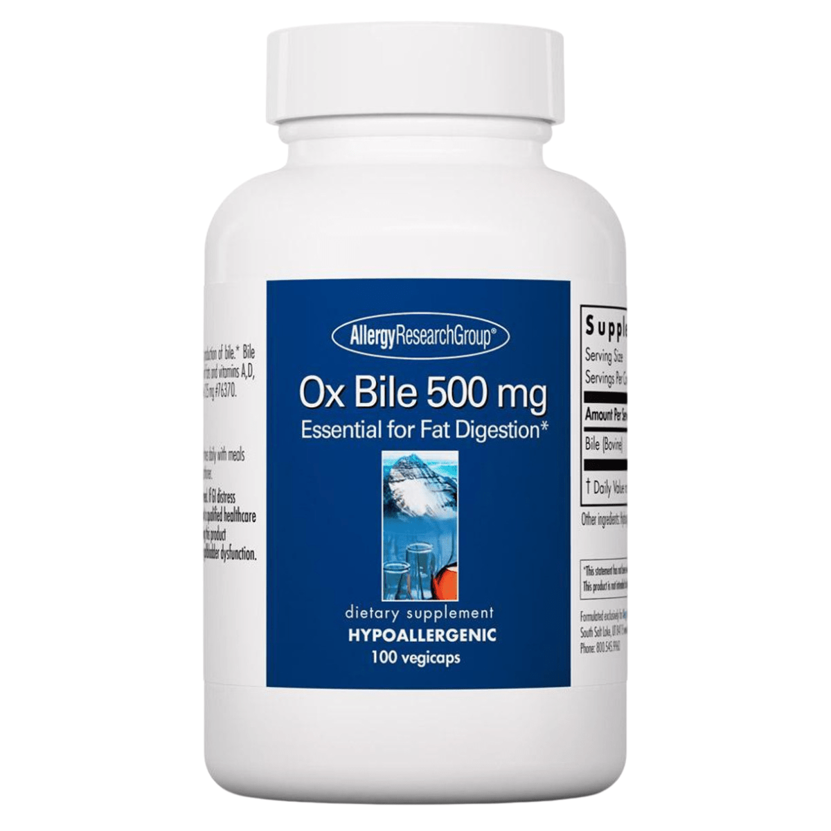 Allergy Research Group Bilis de Buey - 500 mg - 100 Cápsulas - Haz Tu Pedido