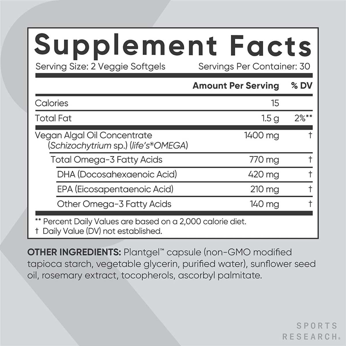 Sports Research Omega 3 Vegano - 60 Cápsulas Blandas Vegetales - Haz Tu Pedido