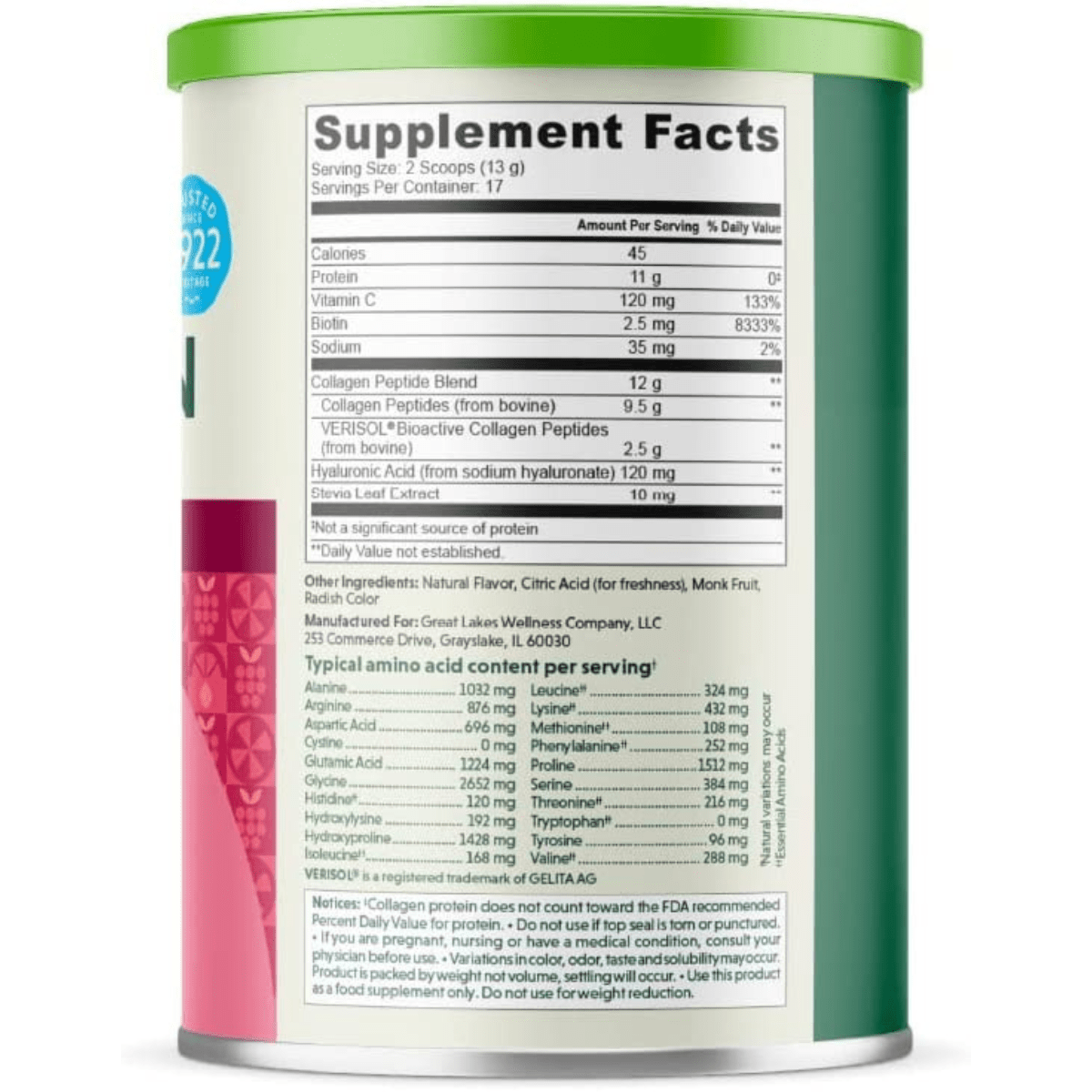 Great Lakes Gelatin Colágeno - Limonada De Frambuesa - 227 g - Haz Tu Pedido
