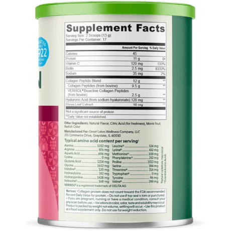 Great Lakes Gelatin Colágeno - Limonada De Frambuesa - 227 g - Haz Tu Pedido