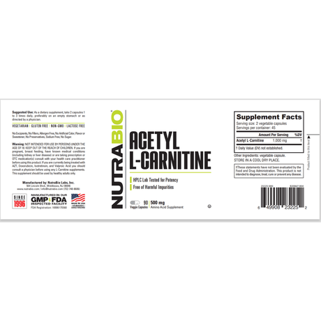 NutraBio Acetil L-Carnitina - 90 Cápsulas Vegetales - Haz Tu Pedido