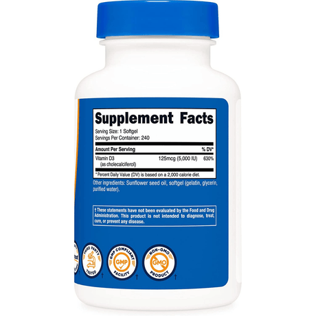 Nutricost Vitamina D3 5000 IU - 240 Cápsulas Blandas - Haz Tu Pedido