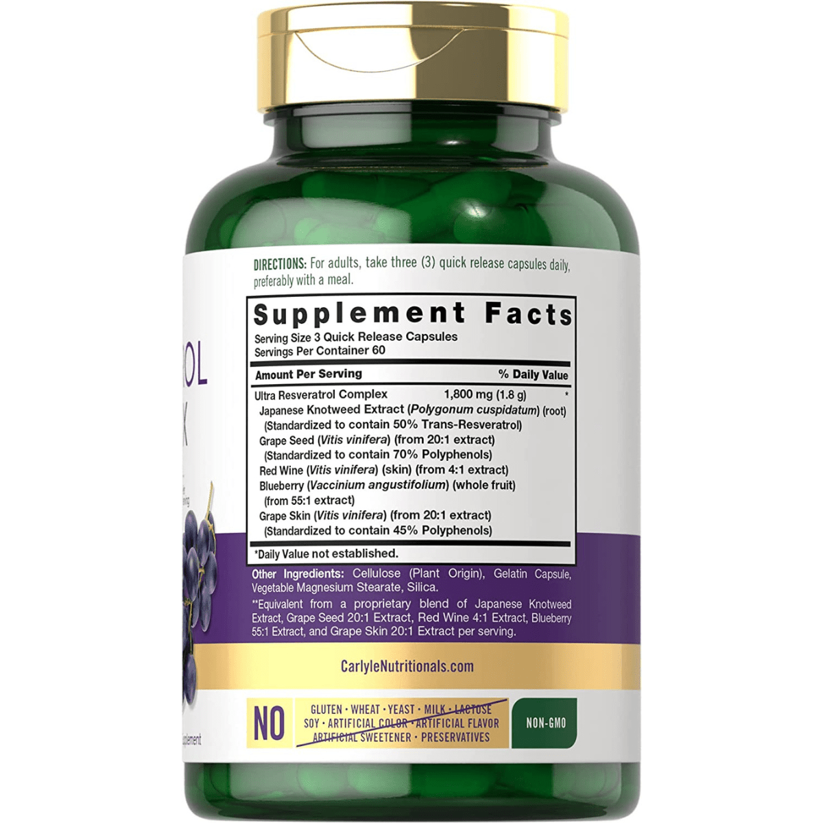 Carlyle - Complejo de Resveratrol (1800 mg - 180 Cápsulas)