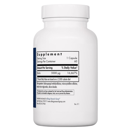 Allergy Research Group Biotina 5000 ug - 60 Cápsulas Vegetarianas - Haz Tu Pedido