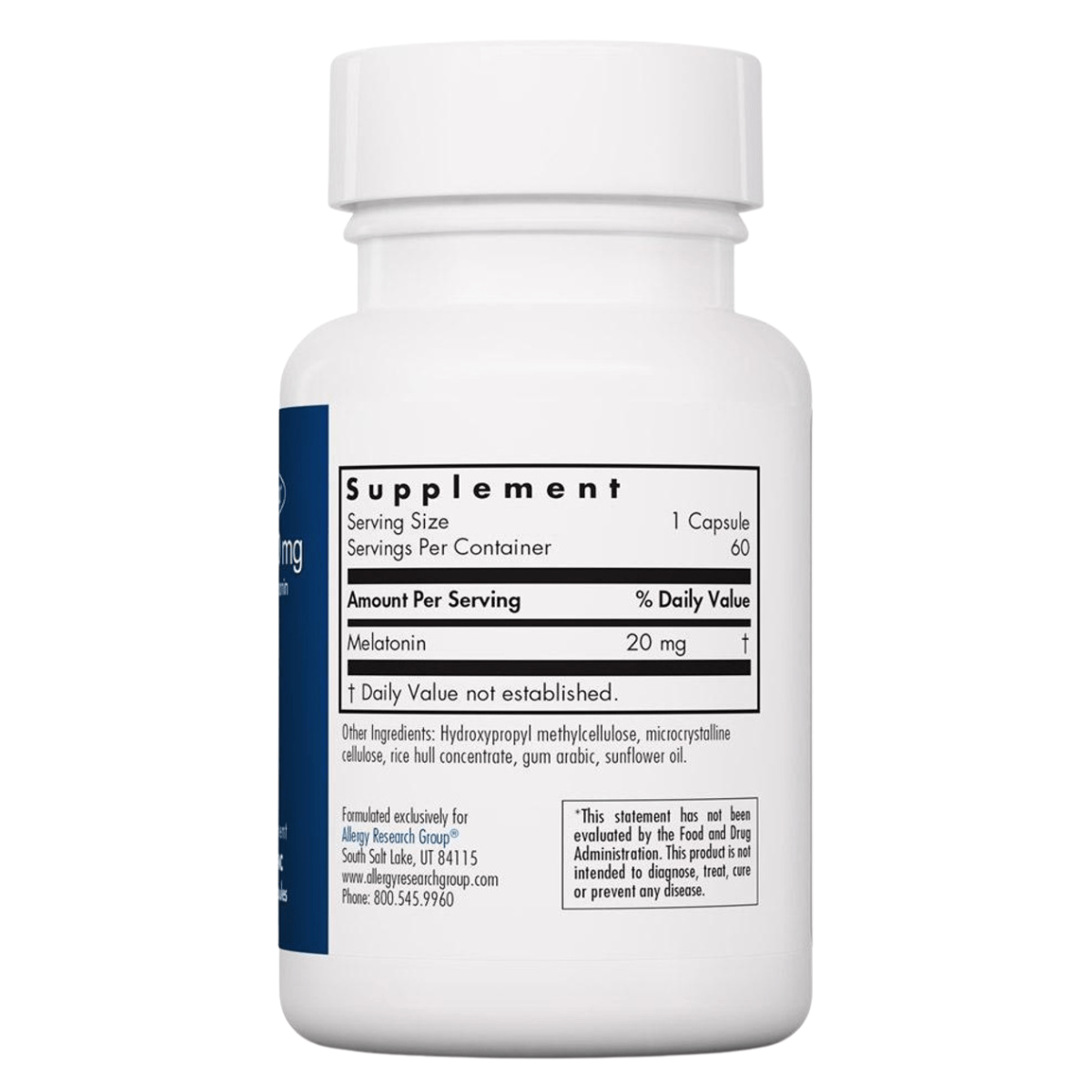 Allergy Research Group Melatonina - 20 mg - 60 Cápsulas Vegetales - Haz Tu Pedido