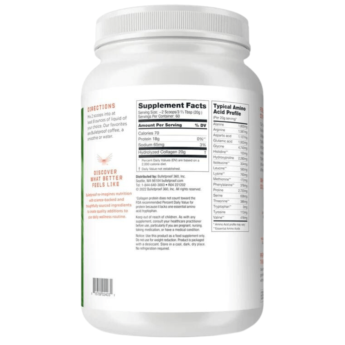 Bulletproof Colágeno - Sin Sabor - 2,65 lb - Haz Tu Pedido