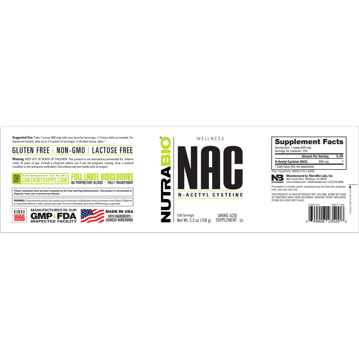 NutraBio N-Acetil-Cisteína (NAC) en Polvo - 150 g - Haz Tu Pedido