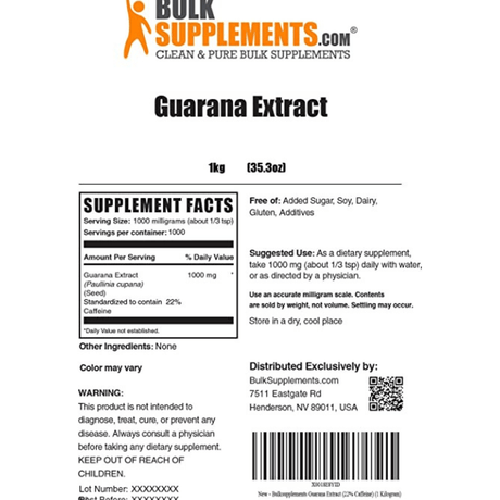 BulkSupplements Extracto de Guaraná 1000 mg - 1 Kg - Haz Tu Pedido