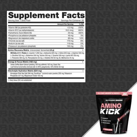 NutraBio Amino Kick - 20 Tubitos - Haz Tu Pedido