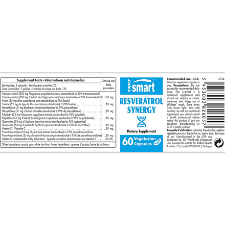 Super Smart Resveratrol Synergy - 60 Cápsulas Vegetarianas - Haz Tu Pedido