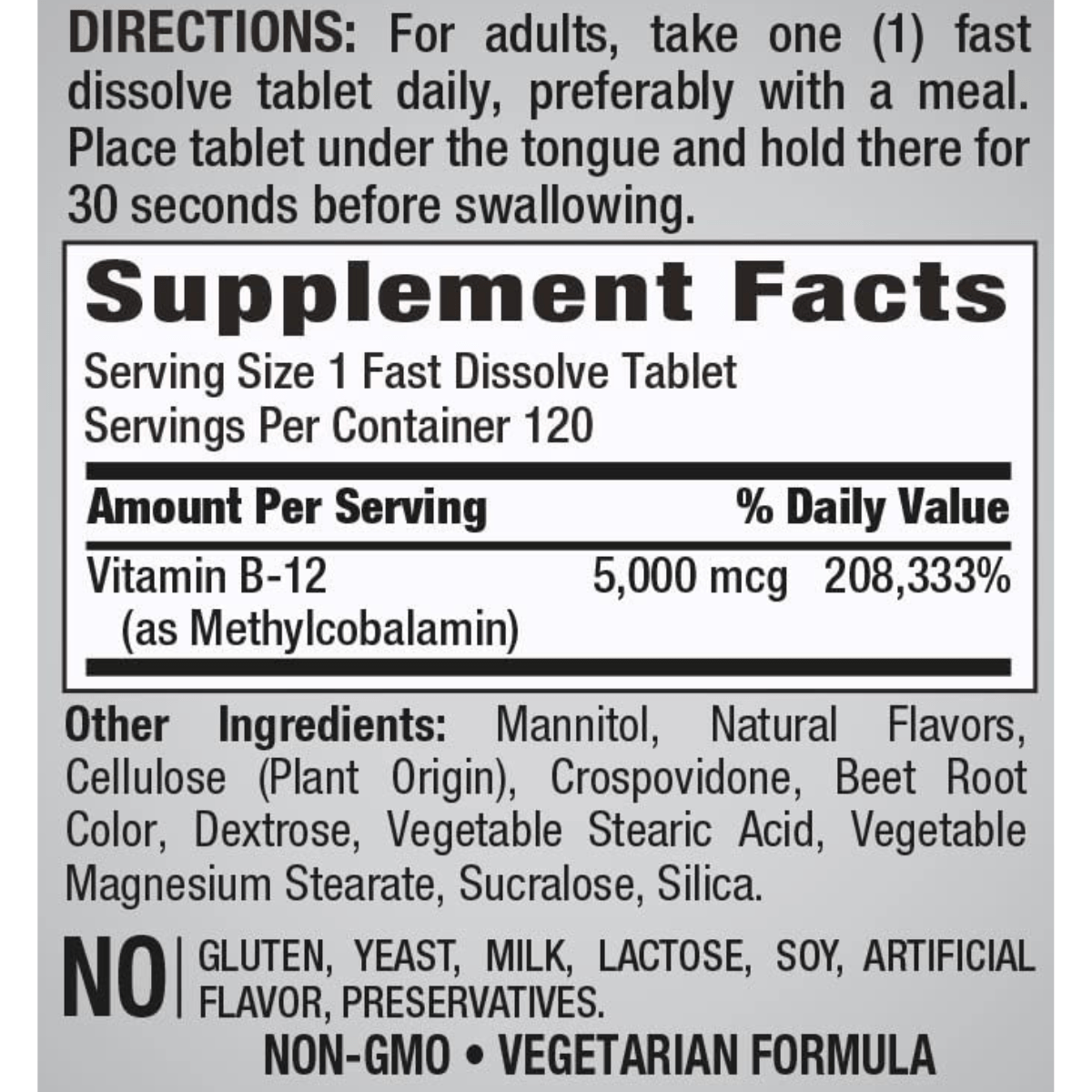 Piping Rock Vitamina B12 - 120 Tabletas de disolución rápida - Haz Tu Pedido