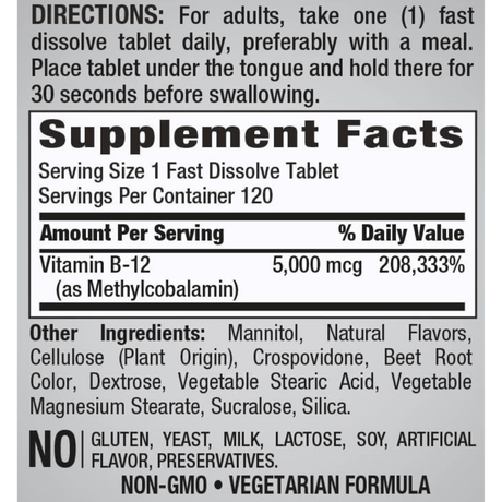 Piping Rock Vitamina B12 - 120 Tabletas de disolución rápida - Haz Tu Pedido
