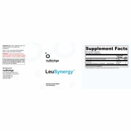 nuBioAge  LeuSynergy Para Fortalecer El Sistema Inmunológico 1000 mg - 120 Cápsulas - Tabla Nutricional - Haz Tu Pedido