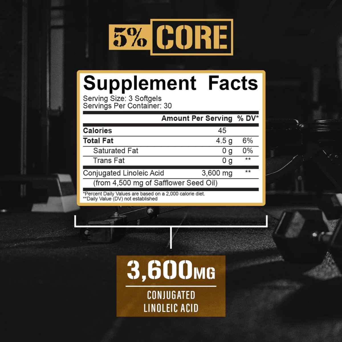 Tabla nutricional del suplemento 5% Nutrition CLA 3600 90 cápsulas blandas