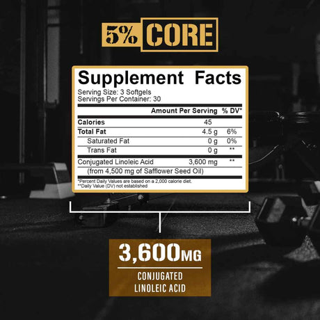 Tabla nutricional del suplemento 5% Nutrition CLA 3600 90 cápsulas blandas