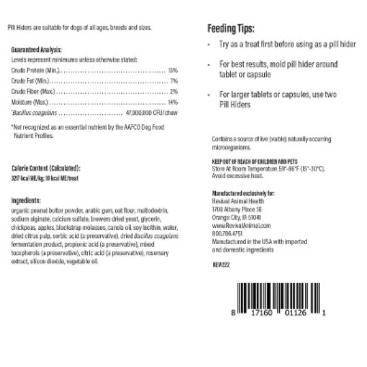 Revival Animal Health Doc Roy's® Probióticos para Perros - Sabor Mantequilla De Maní - 30 Escondites de Pastillas - Tabla Nutricional - Haz Tu Pedido