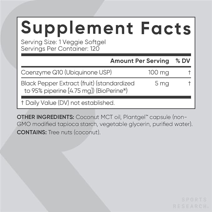 Sports Research CoQ10 100 mg with Coconut Oil & Bioperine (Black Pepper) - Haz Tu Pedido