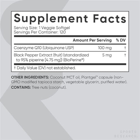 Sports Research CoQ10 100 mg with Coconut Oil & Bioperine (Black Pepper) - Haz Tu Pedido
