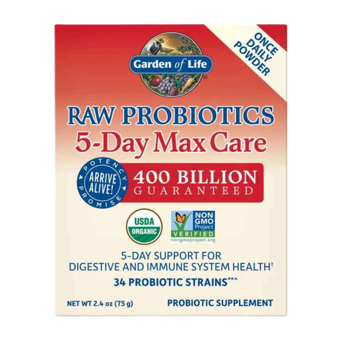 Garden of Life Probióticos Máximo Cuidado 5 Días para Salud Digestiva 400 Mil Millones CFU - Sabor Plátano - 75 g - Haz Tu Pedido