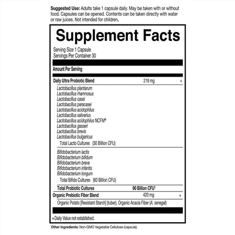 Garden of Life Dr. Formulated Probióticos Ultra Potentes De Uso Diario 90 Mil Millones CFU - 30 Cápsulas Vegetarianas - Tabla Nutricional - Haz Tu Pedido