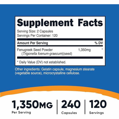 Fenogreco - 1350 mg - 240 Cápsulas - Haz Tu Pedido