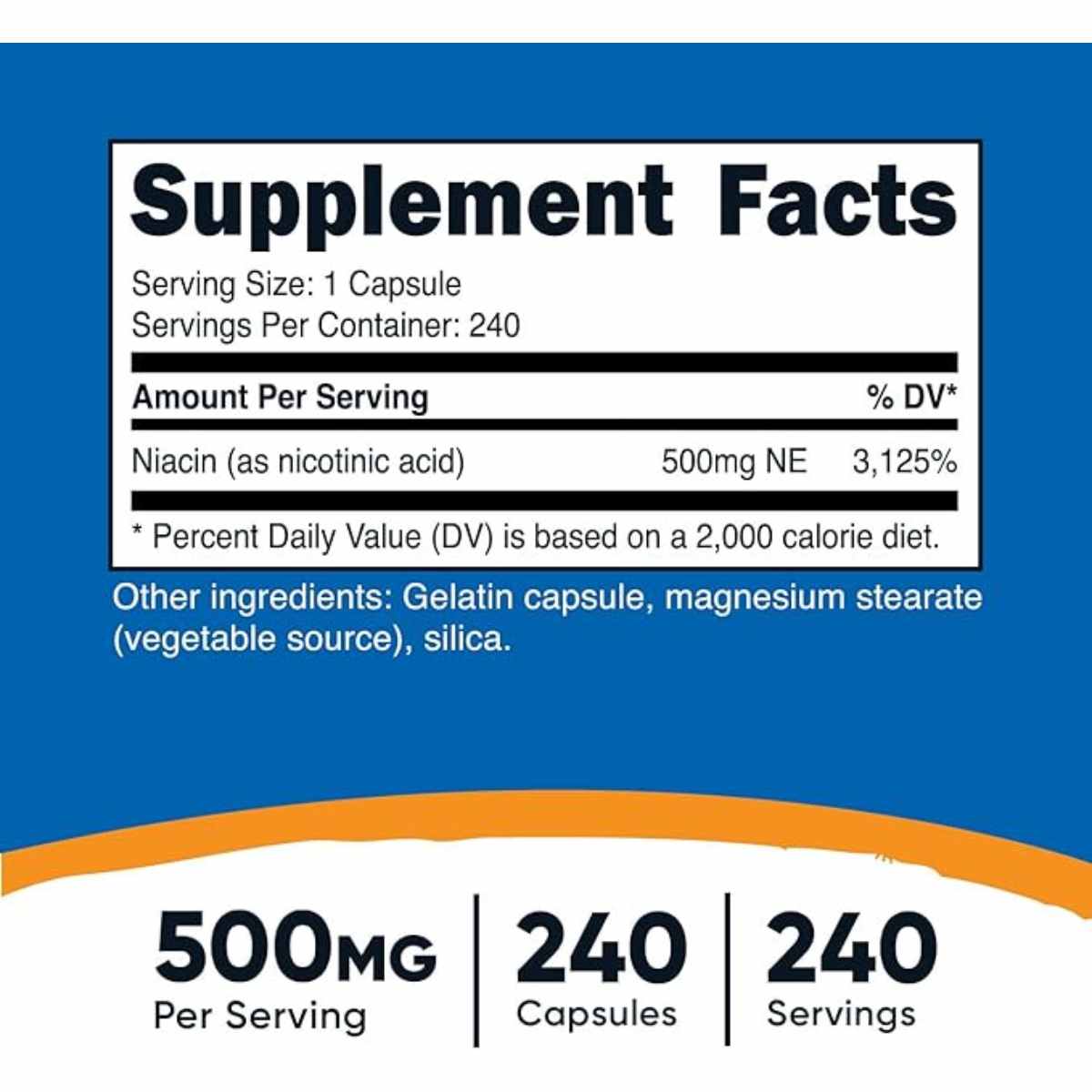Niacina De vitamina B3 - 500 mg - 240 Cápsulas - Haz Tu Pedido