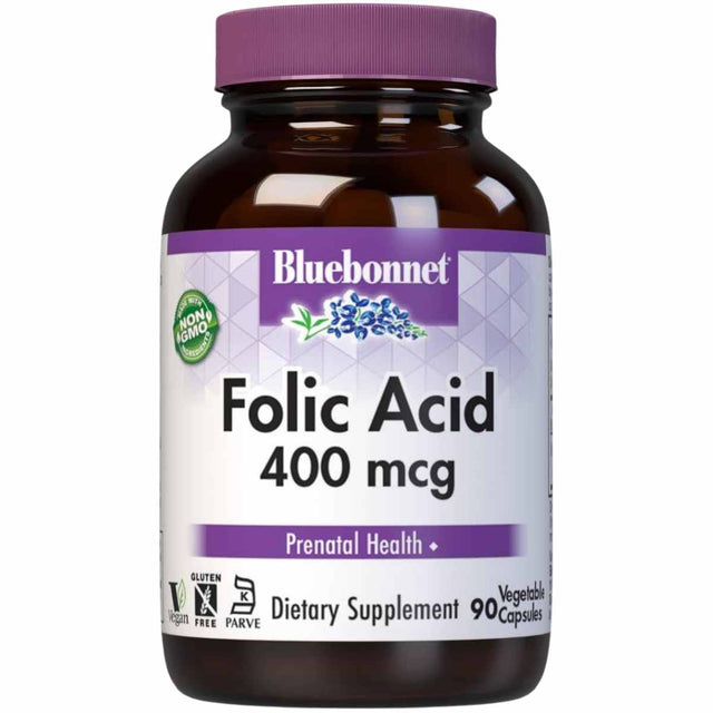 Bluebonnet Folic Acid - 400 mcg - 90 Cápsulas De Origen Vegetal - Haz Tu Pedido