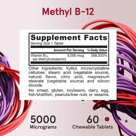 Metil B12 - 5000 mcg - Cereza - 60 Pastillas Masticables - Haz Tu Pedido